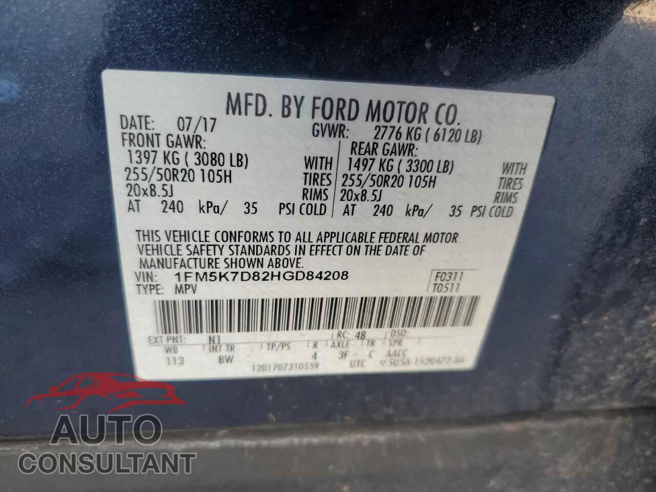 FORD EXPLORER 2017 - 1FM5K7D82HGD84208
