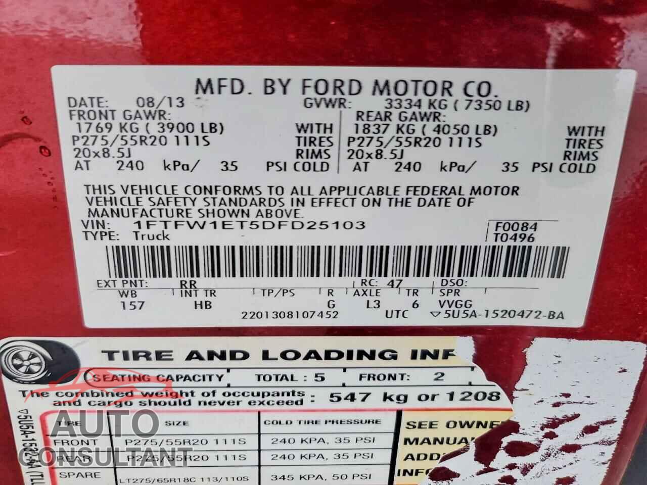 FORD F150 2013 - 1FTFW1ET5DFD25103