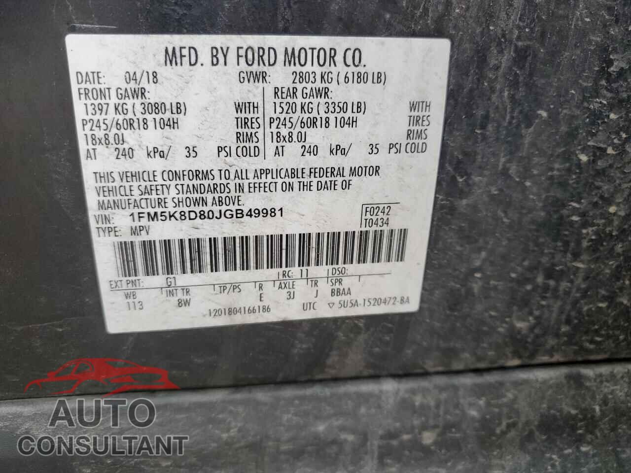 FORD EXPLORER 2018 - 1FM5K8D80JGB49981
