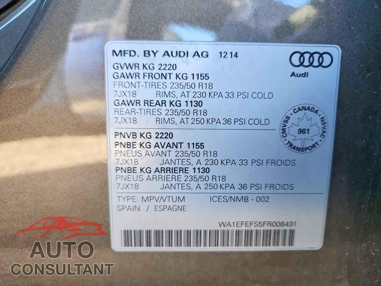 AUDI Q3 2015 - WA1EFEFS5FR008491