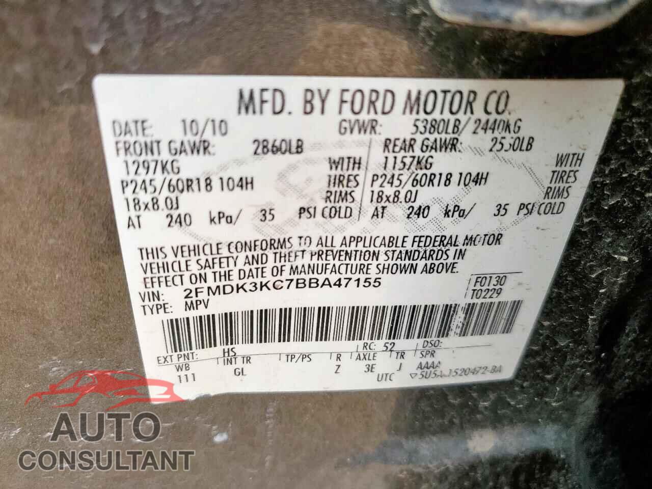 FORD EDGE 2011 - 2FMDK3KC7BBA47155
