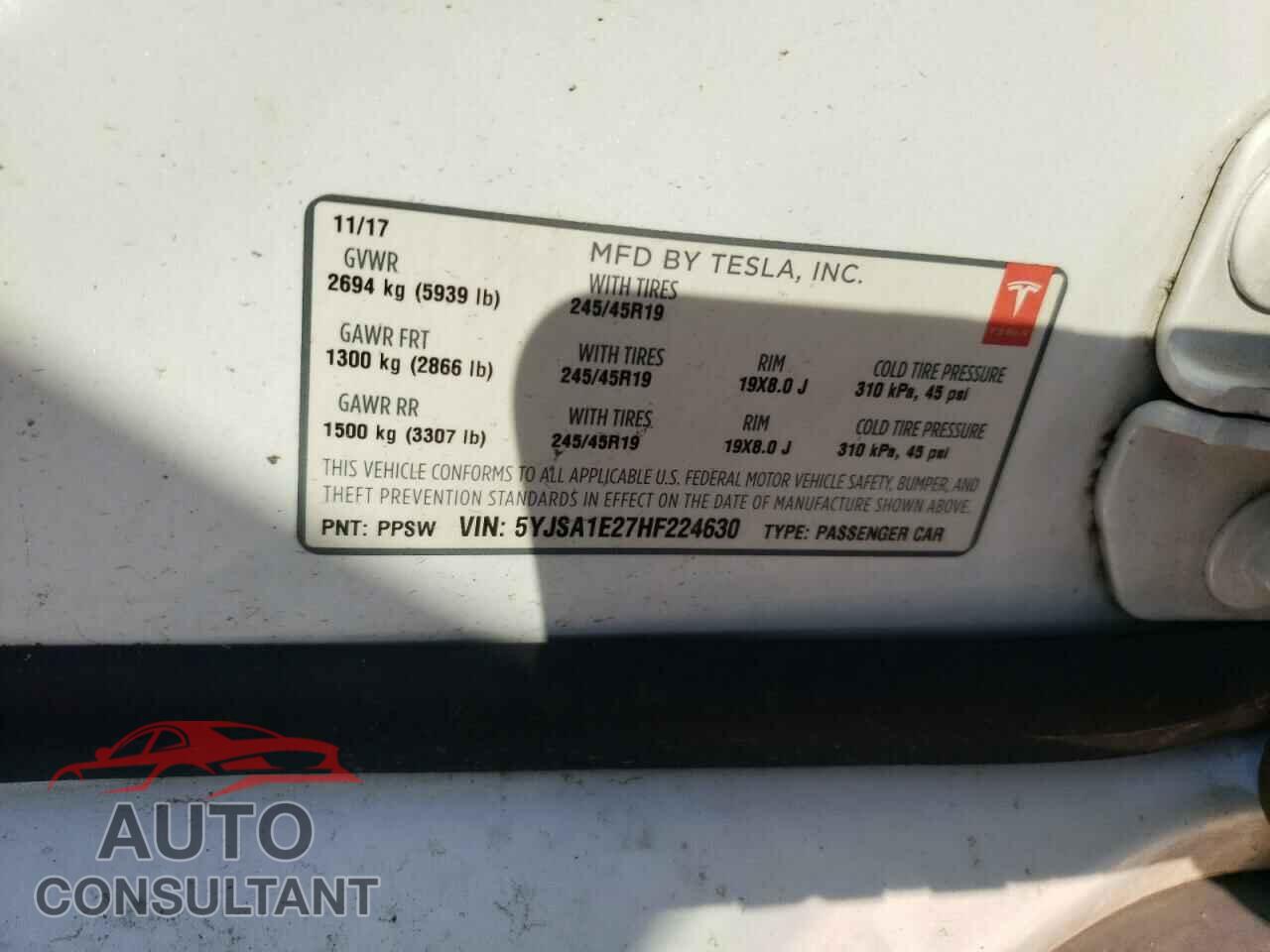 TESLA MODEL S 2017 - 5YJSA1E27HF224630