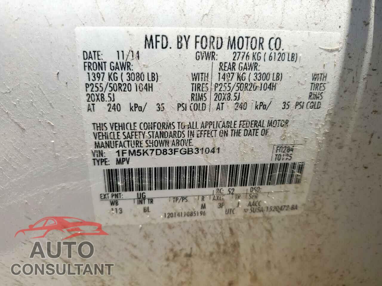 FORD EXPLORER 2015 - 1FM5K7D83FGB31041