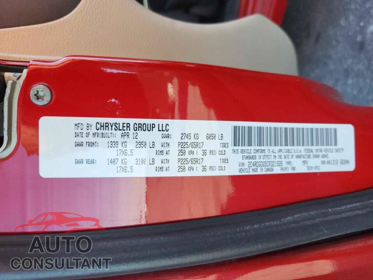 DODGE CARAVAN 2012 - 2C4RDGDG5CR321926