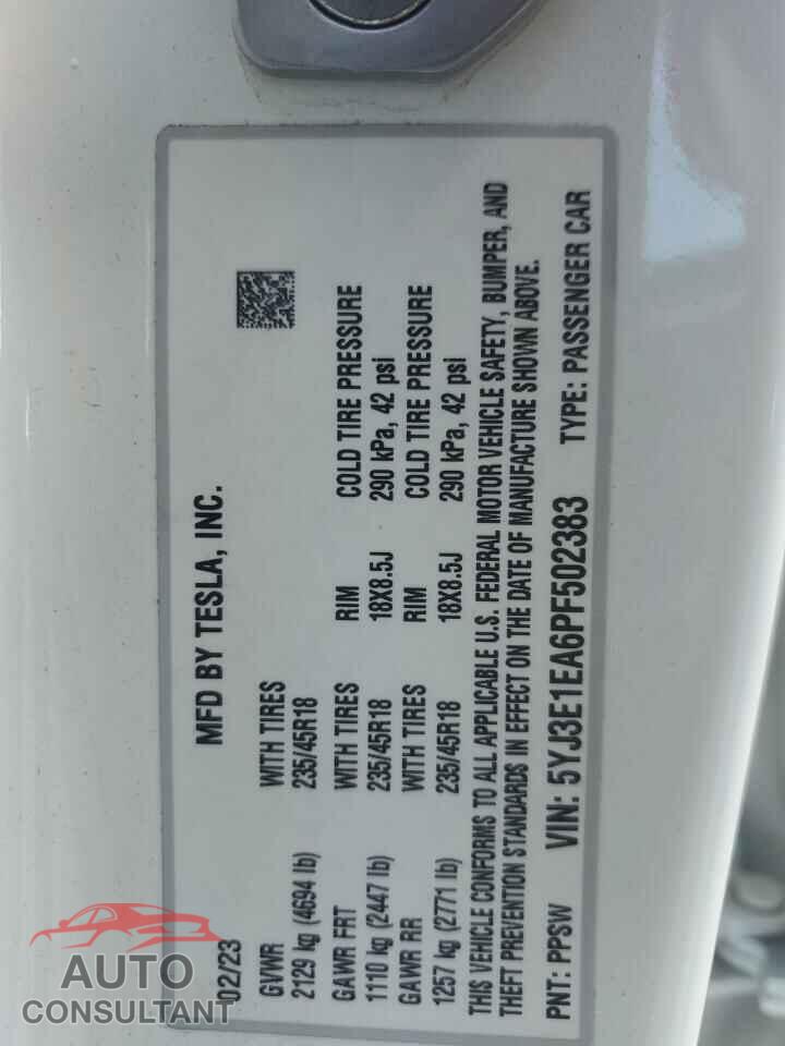 TESLA MODEL 3 2023 - 5YJ3E1EA6PF502383