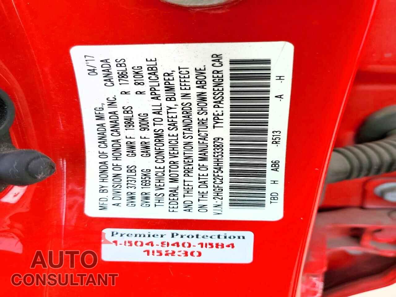 HONDA CIVIC 2017 - 2HGFC2F54HH533879