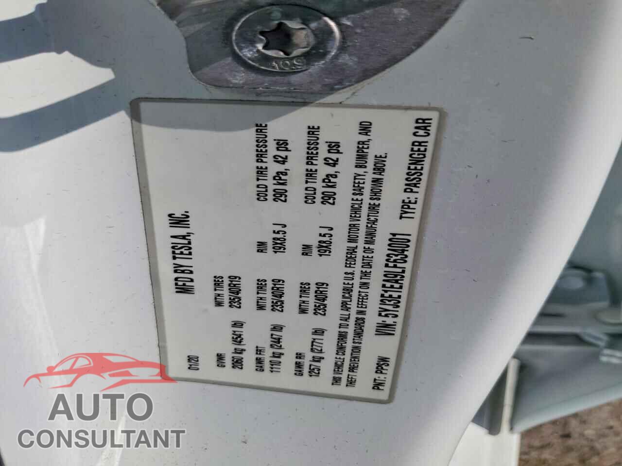 TESLA MODEL 3 2020 - 5YJ3E1EA9LF634001