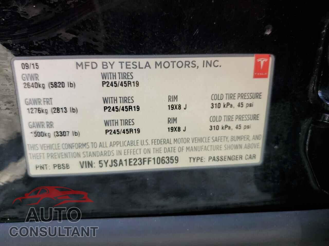 TESLA MODEL S 2015 - 5YJSA1E23FF106359