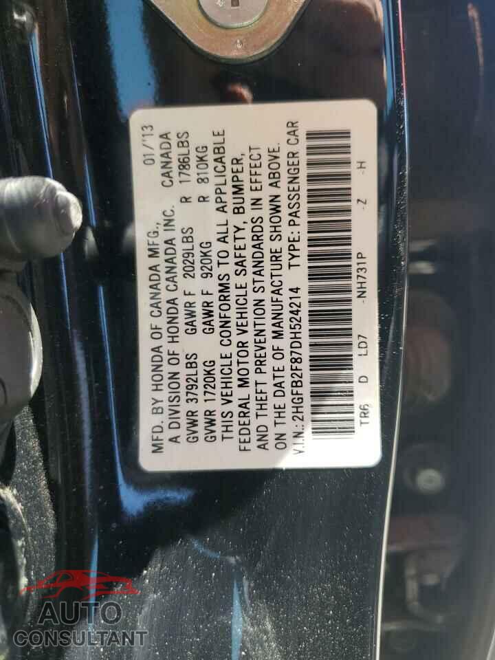 HONDA CIVIC 2013 - 2HGFB2F87DH524214
