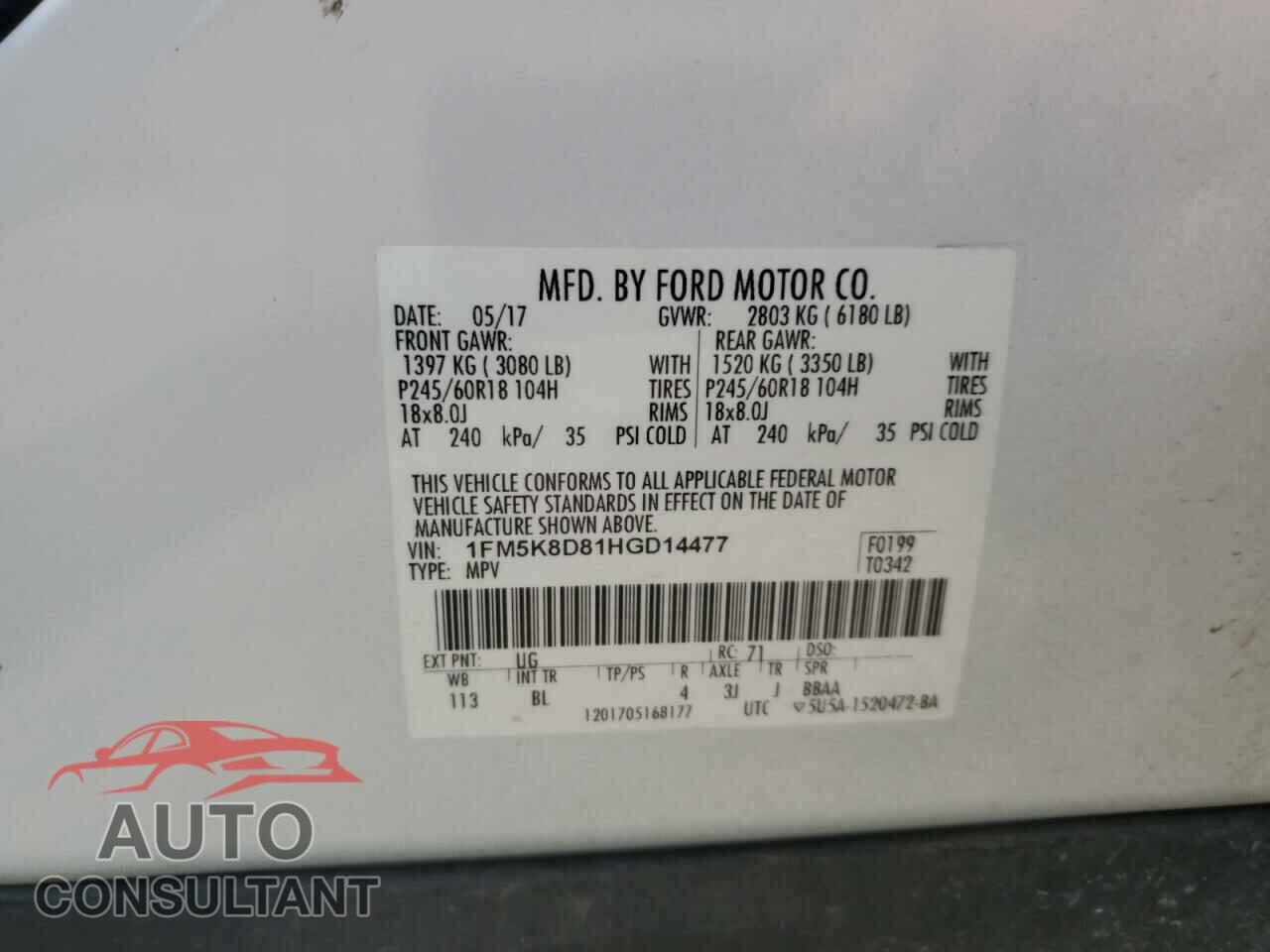 FORD EXPLORER 2017 - 1FM5K8D81HGD14477