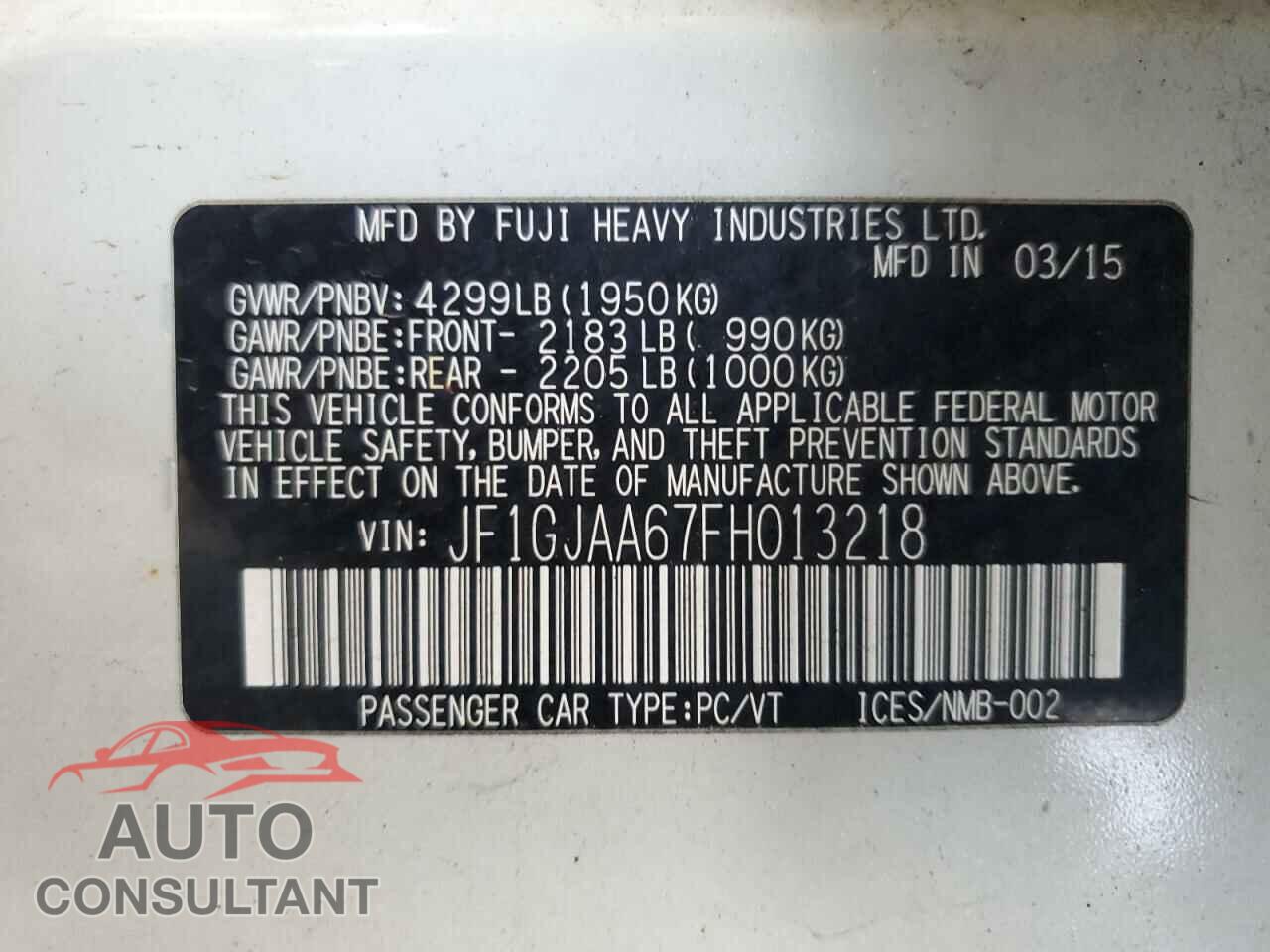SUBARU IMPREZA 2015 - JF1GJAA67FH013218