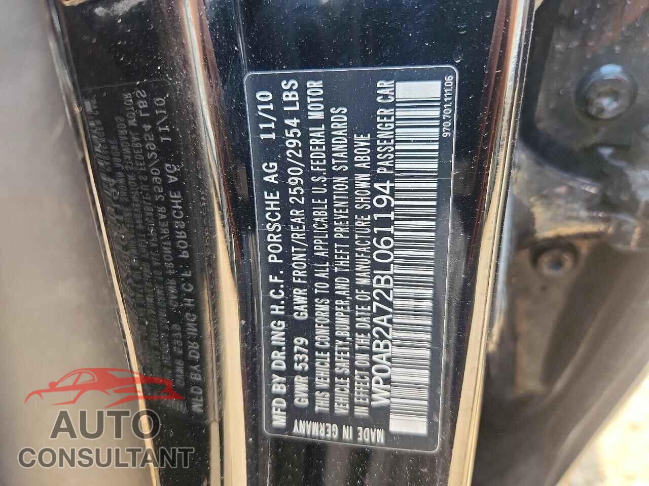PORSCHE PANAMERA 2011 - WP0AB2A72BL061194