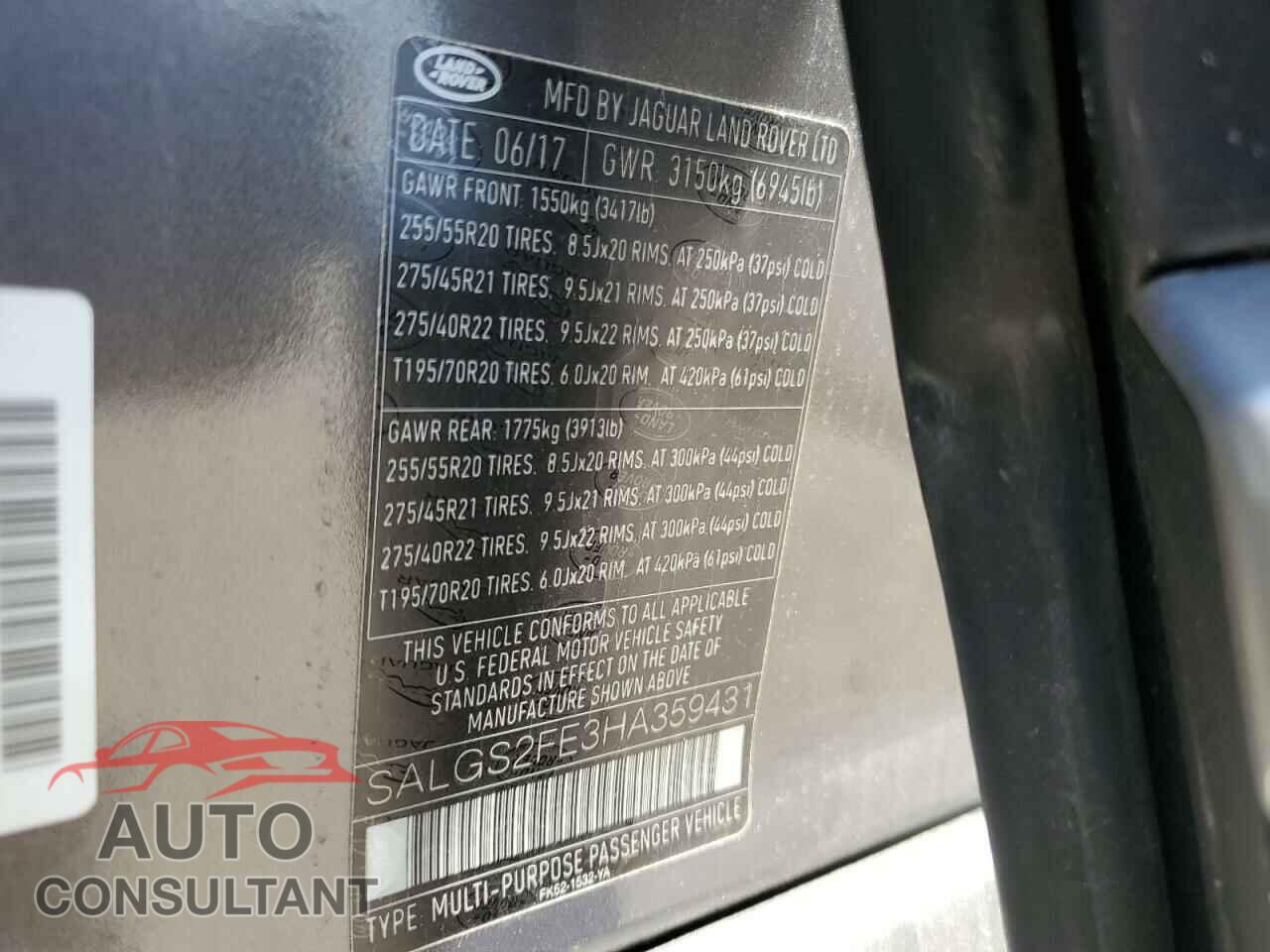 LAND ROVER RANGEROVER 2017 - SALGS2FE3HA359431