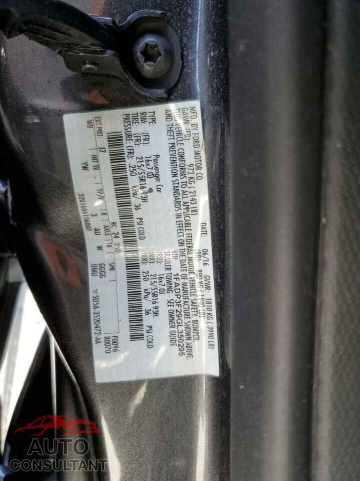 FORD FOCUS 2016 - 1FADP3F29GL350295
