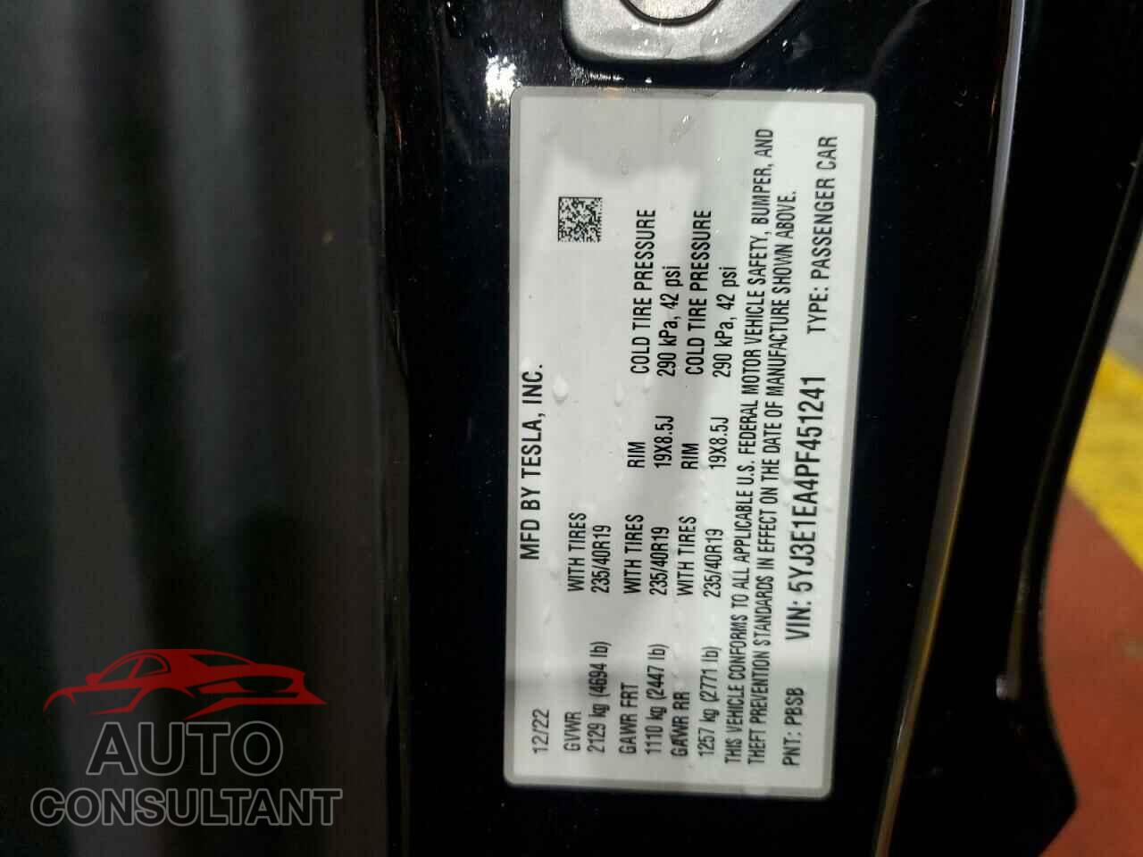 TESLA MODEL 3 2023 - 5YJ3E1EA4PF451241