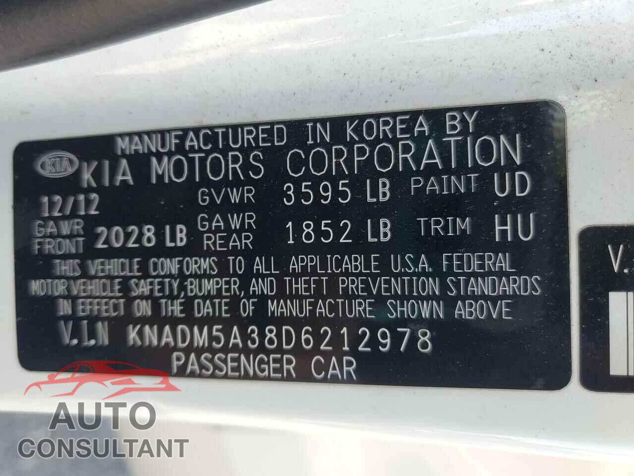KIA RIO 2013 - KNADM5A38D6212978
