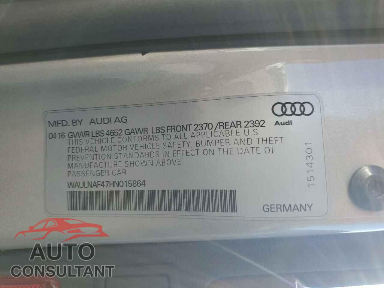 AUDI A4 2017 - WAULNAF47HN015864