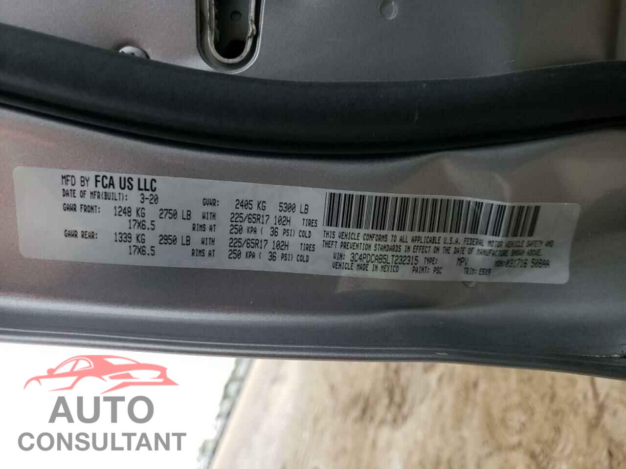 DODGE JOURNEY 2020 - 3C4PDCAB5LT232315