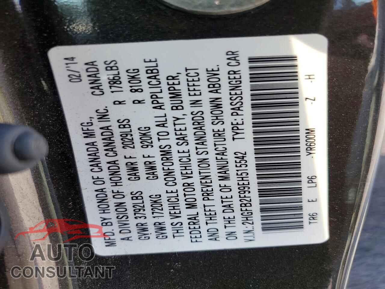 HONDA CIVIC 2014 - 2HGFB2F99EH515542