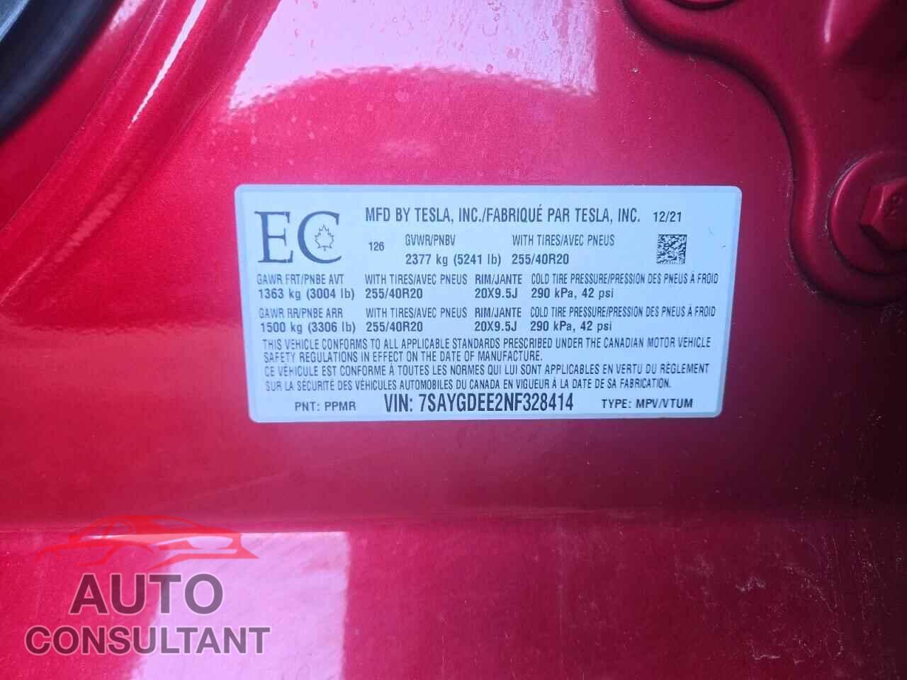 TESLA MODEL Y 2022 - 7SAYGDEE2NF328414