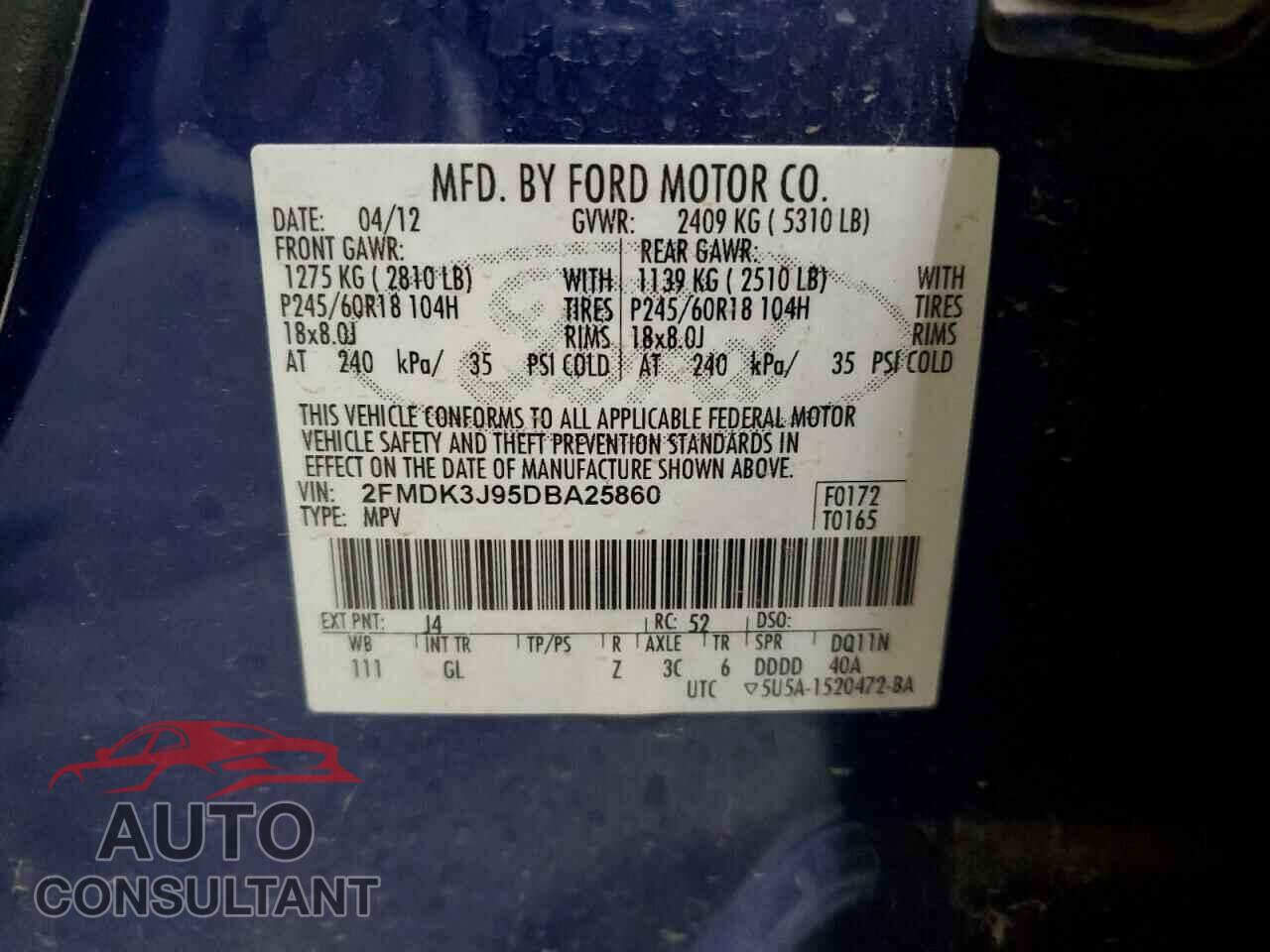 FORD EDGE 2013 - 2FMDK3J95DBA25860
