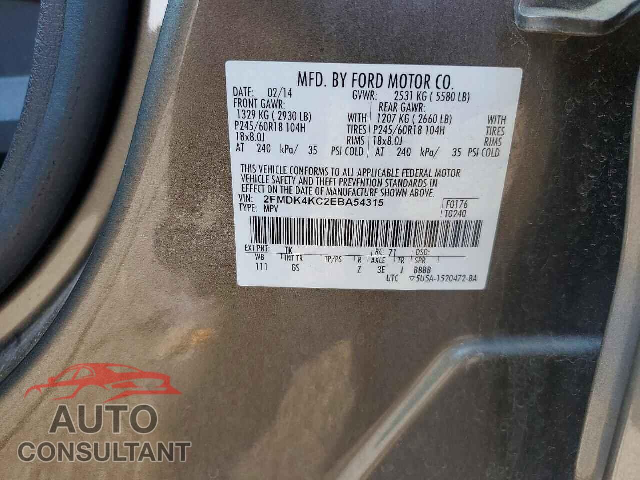 FORD EDGE 2014 - 2FMDK4KC2EBA54315