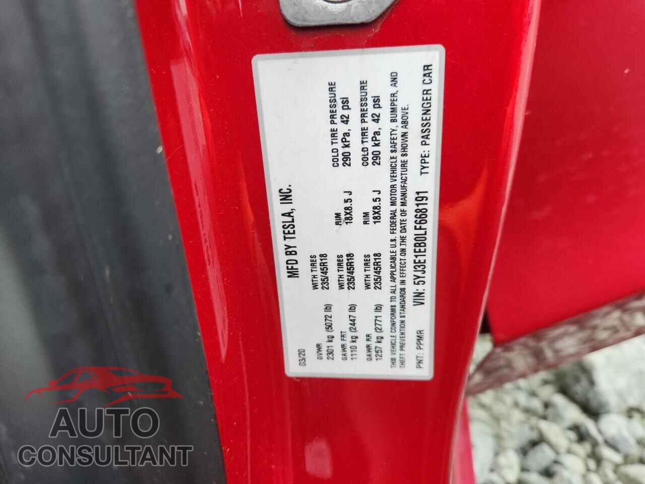 TESLA MODEL 3 2020 - 5YJ3E1EB0LF668191