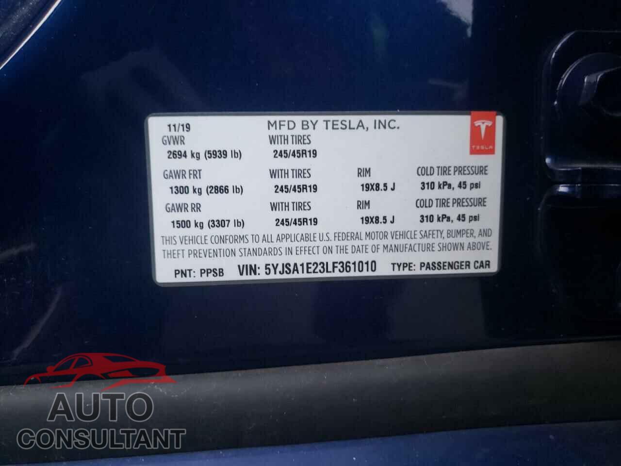 TESLA MODEL S 2020 - 5YJSA1E23LF361010