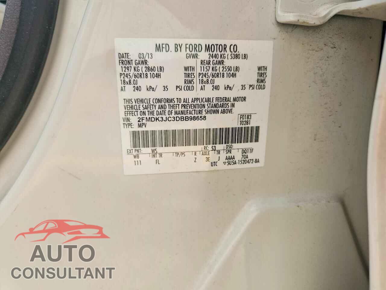 FORD EDGE 2013 - 2FMDK3JC3DBB98658