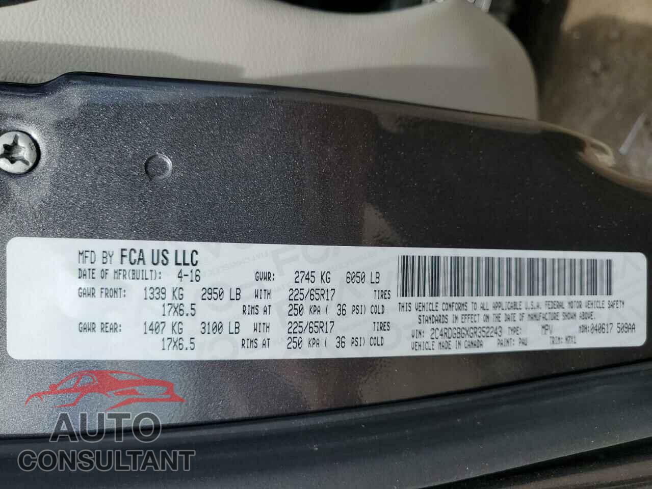 DODGE CARAVAN 2016 - 2C4RDGBGXGR352243