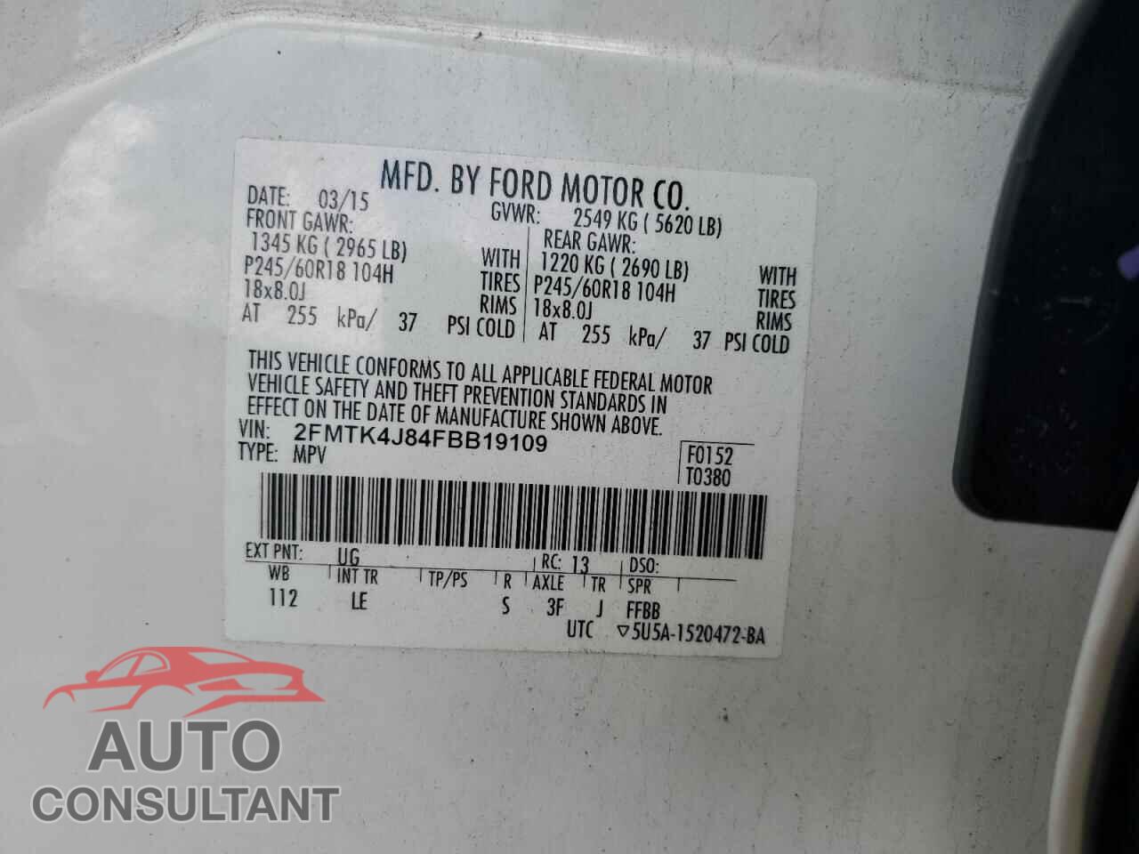 FORD EDGE 2015 - 2FMTK4J84FBB19109