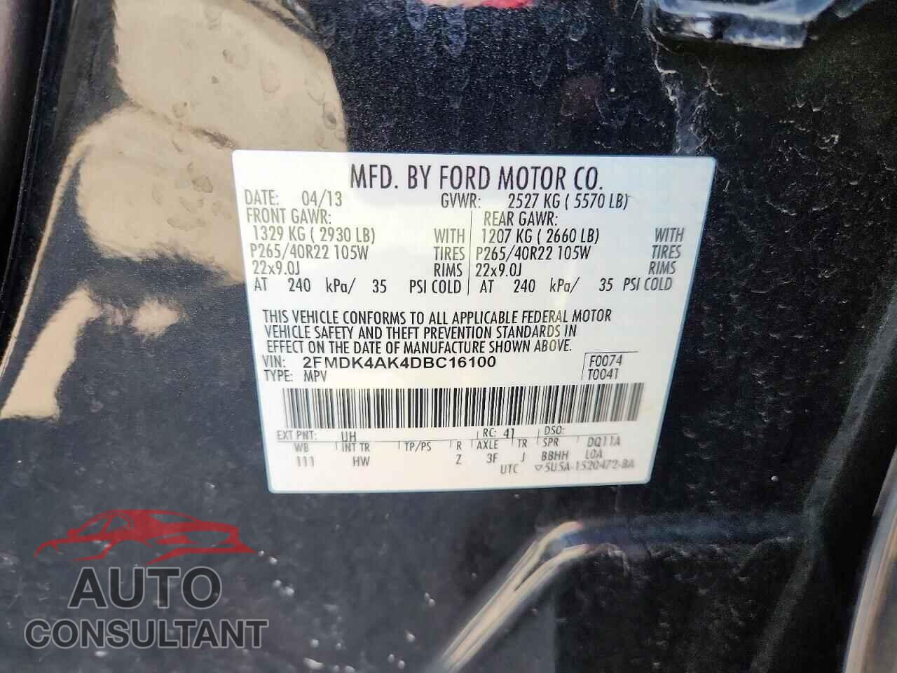 FORD EDGE 2013 - 2FMDK4AK4DBC16100