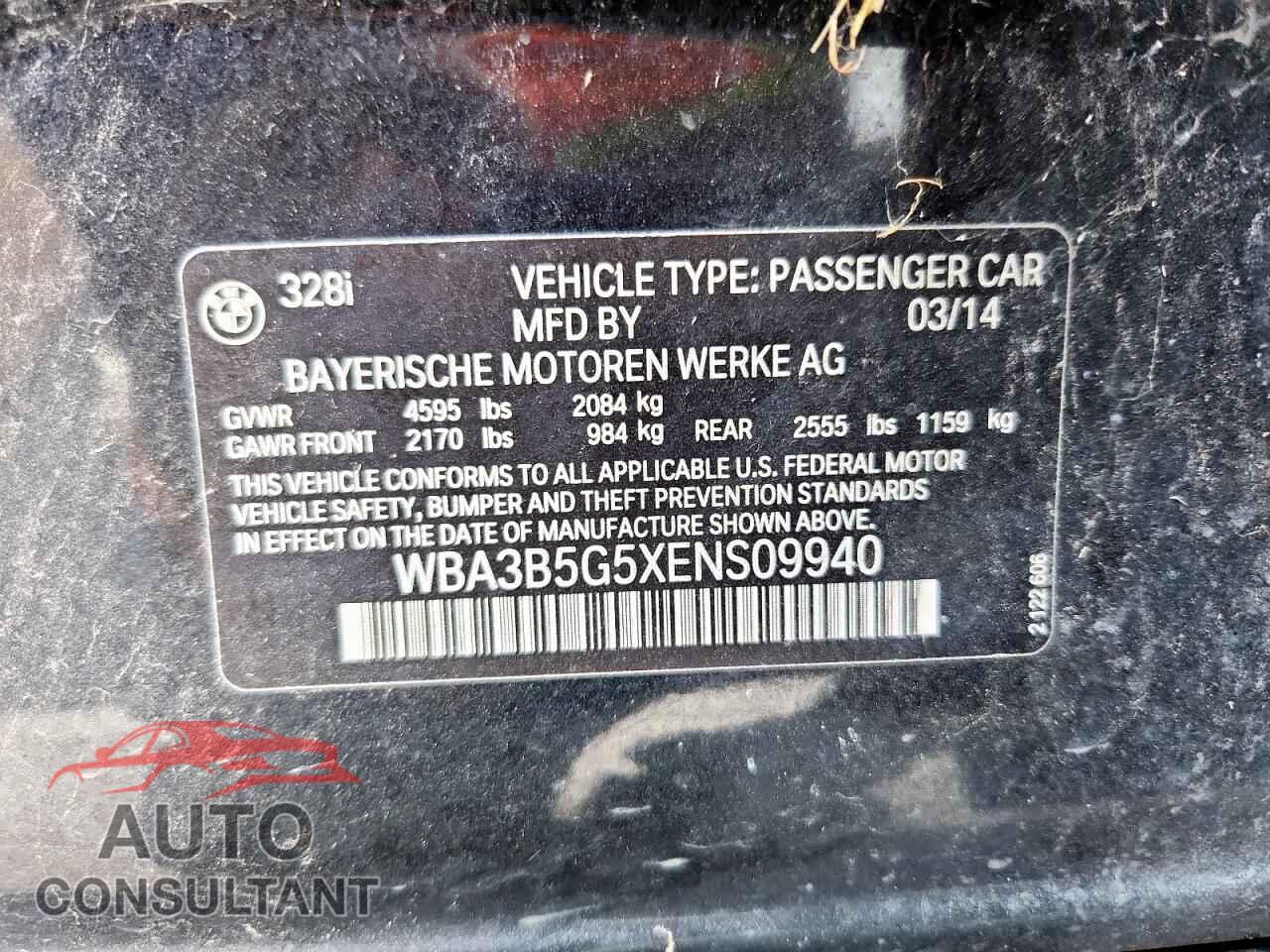 BMW 3 SERIES 2014 - WBA3B5G5XENS09940