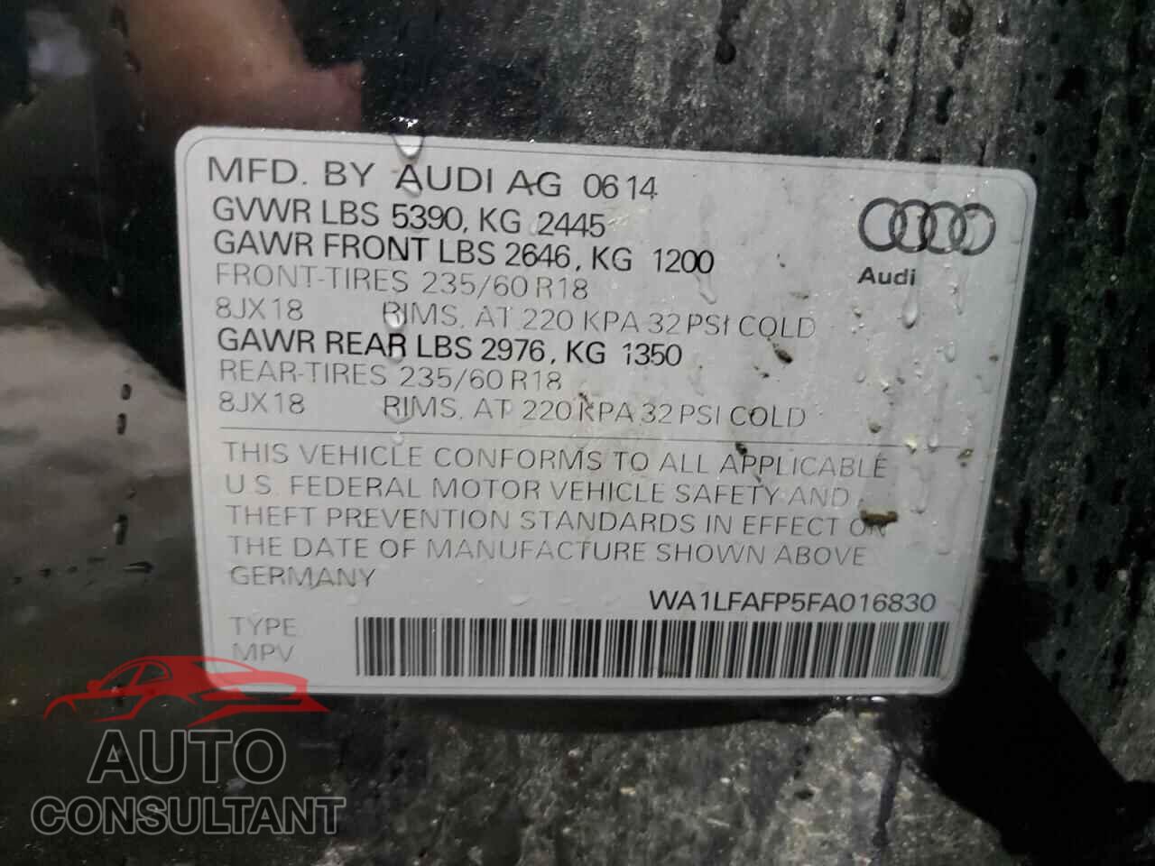 AUDI Q5 2015 - WA1LFAFP5FA016830