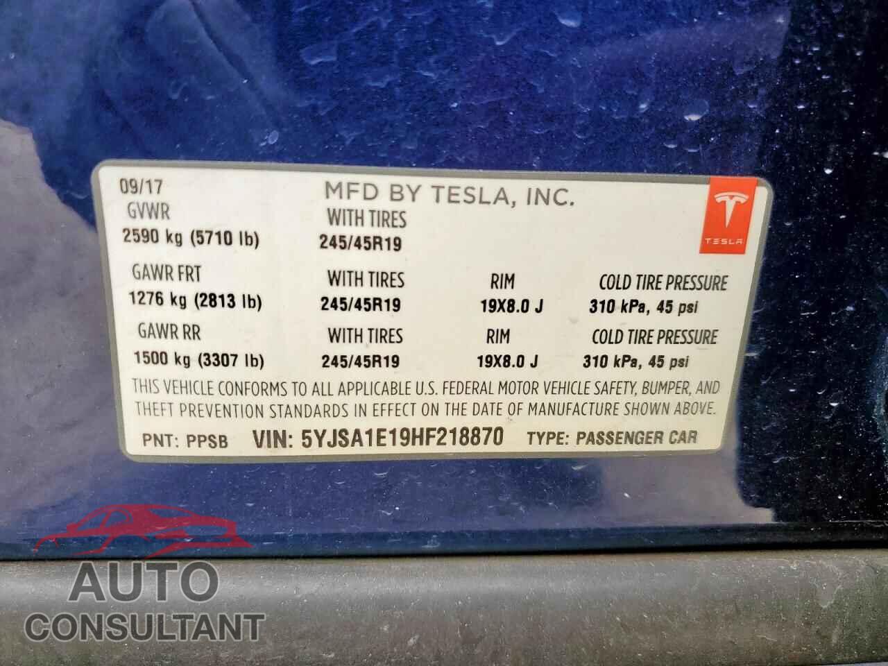 TESLA MODEL S 2017 - 5YJSA1E19HF218870