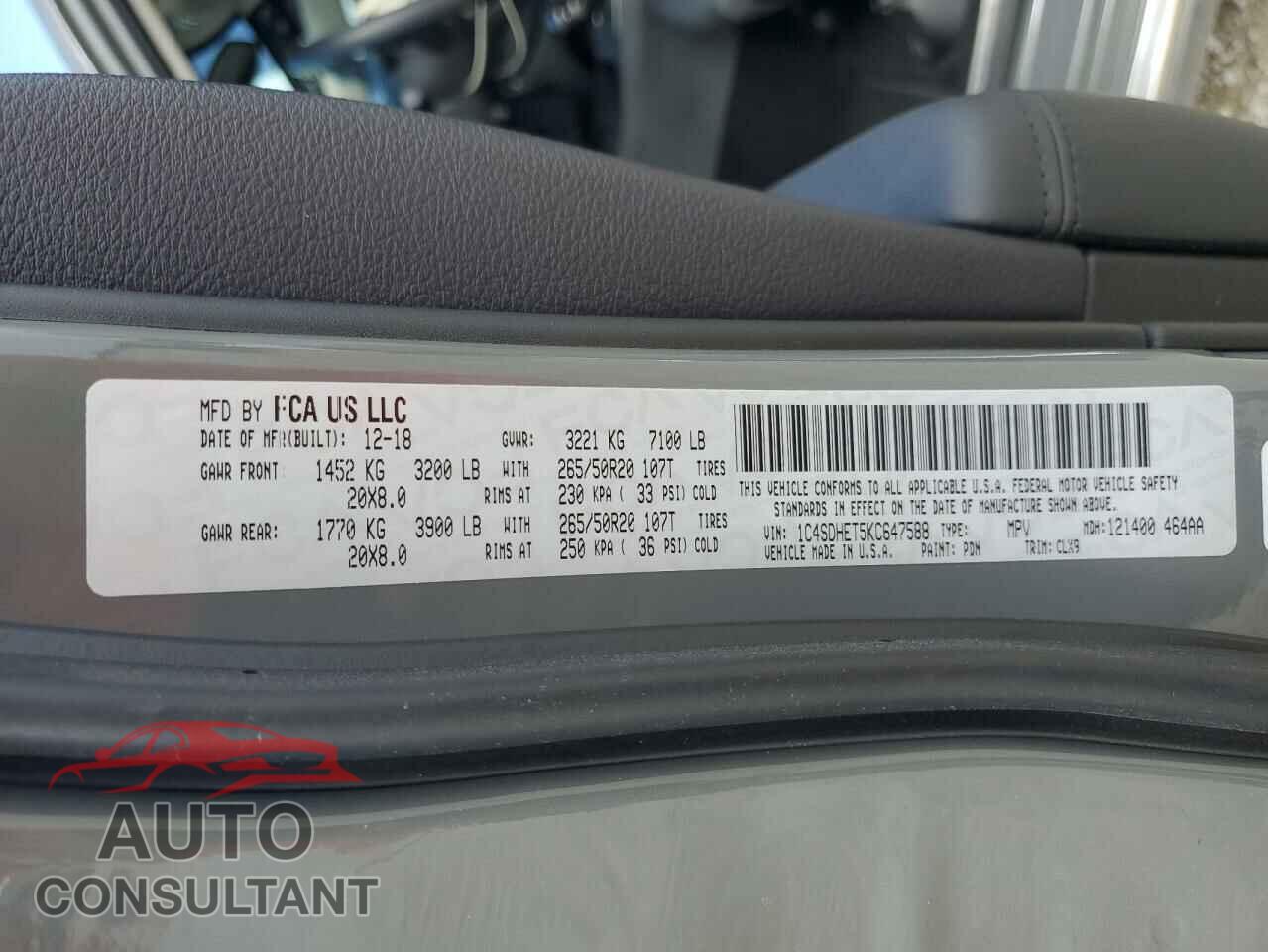 DODGE DURANGO 2019 - 1C4SDHET5KC647588
