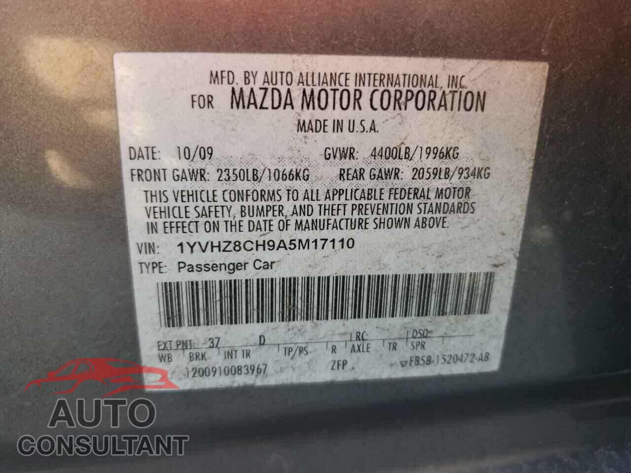 MAZDA 6 2010 - 1YVHZ8CH9A5M17110