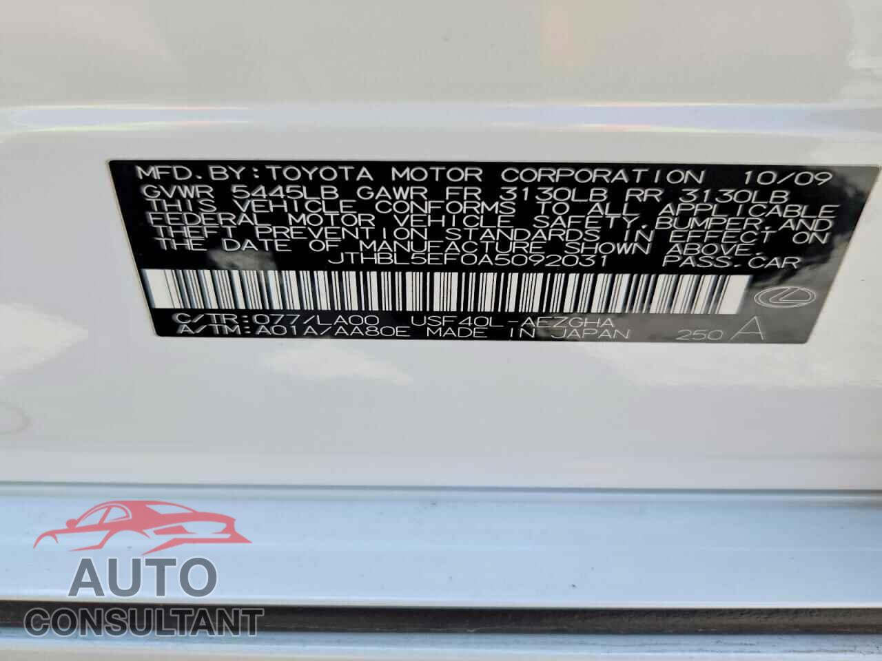 LEXUS LS460 2010 - JTHBL5EF0A5092031