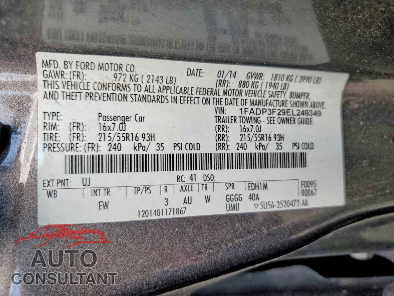 FORD FOCUS 2014 - 1FADP3F29EL249349