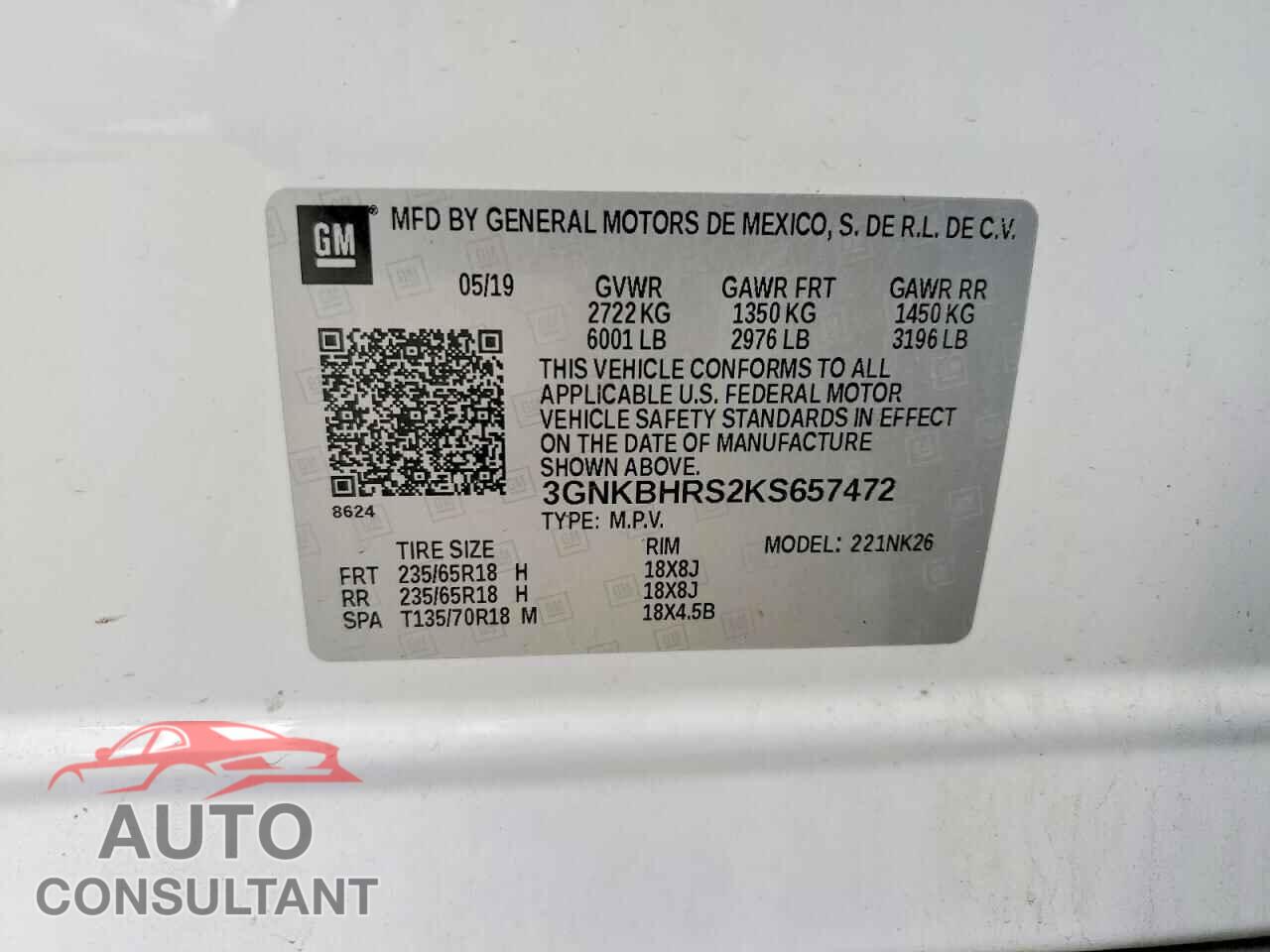 CHEVROLET BLAZER 2019 - 3GNKBHRS2KS657472