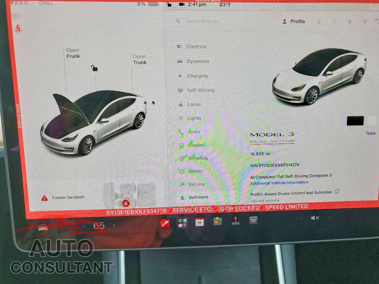 TESLA MODEL 3 2019 - 5YJ3E1EBXKF514179