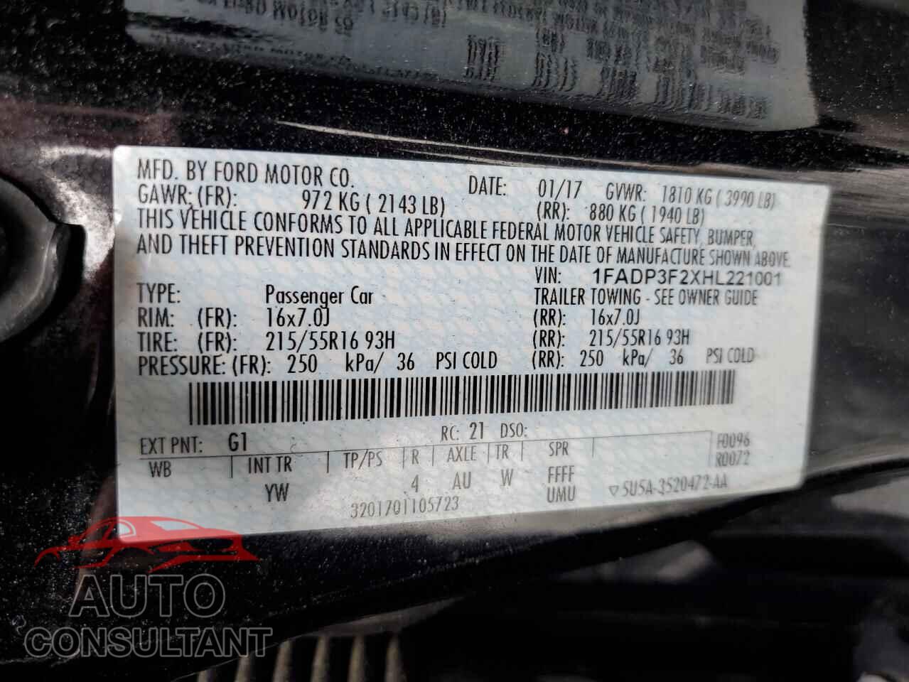 FORD FOCUS 2017 - 1FADP3F2XHL221001