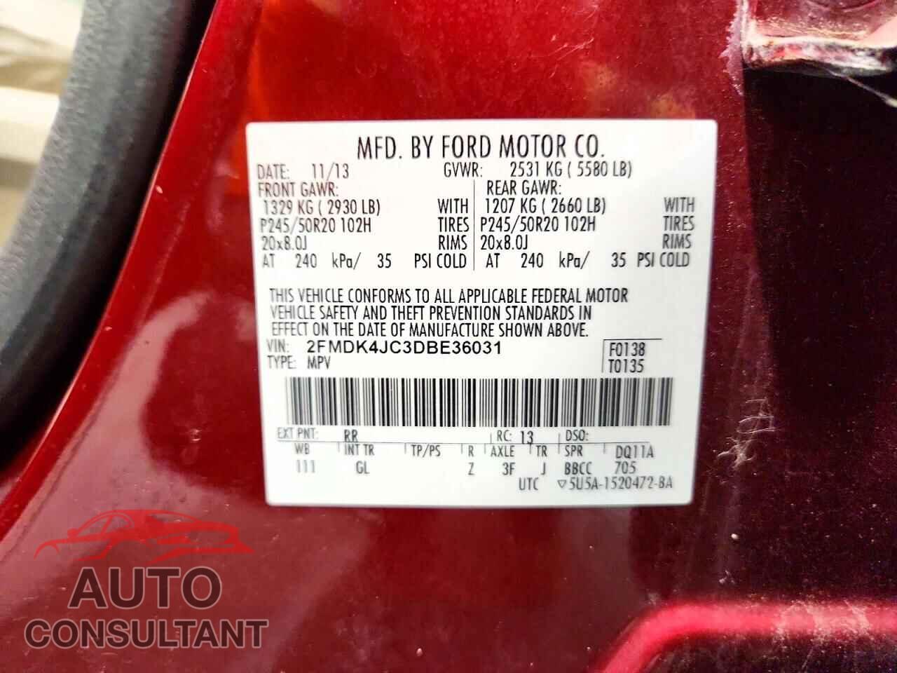 FORD EDGE 2013 - 2FMDK4JC3DBE36031