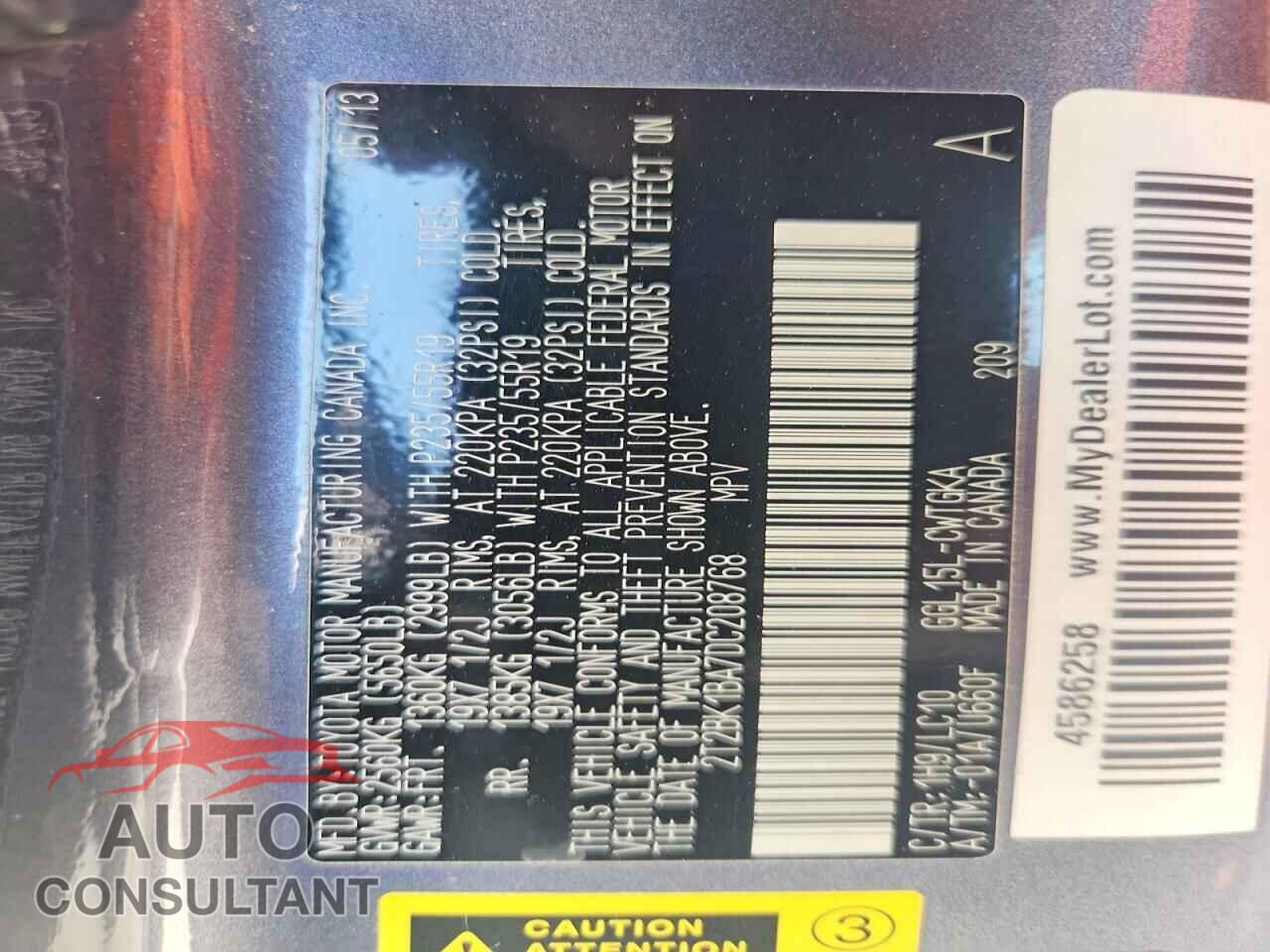 LEXUS RX350 2013 - 2T2BK1BA7DC208768