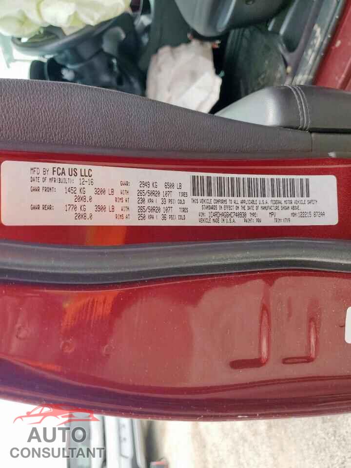 DODGE DURANGO 2017 - 1C4RDHAG6HC740930