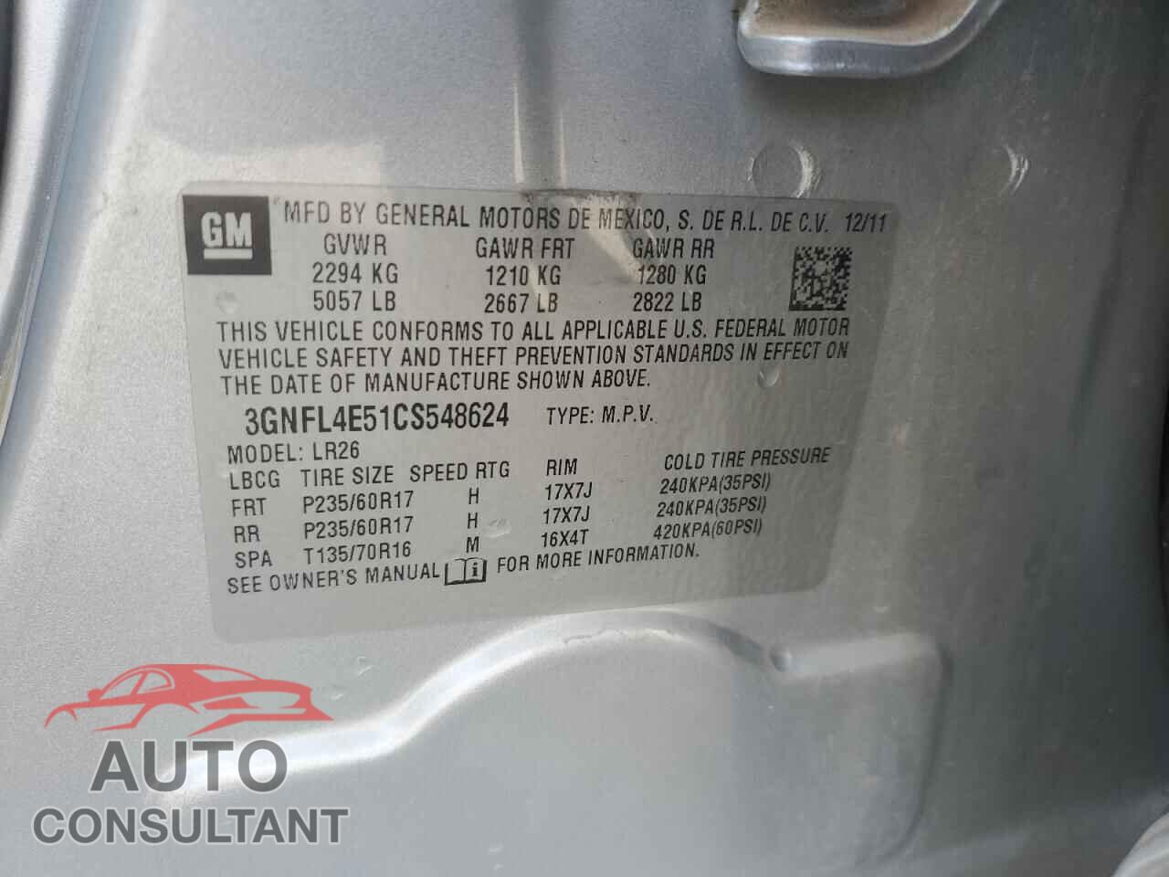 CHEVROLET CAPTIVA 2012 - 3GNFL4E51CS548624