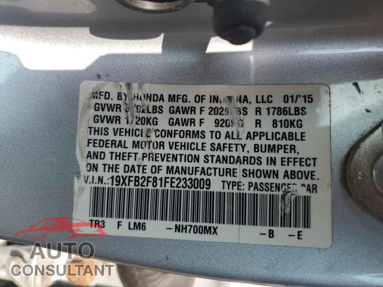 HONDA CIVIC 2015 - 19XFB2F81FE233009