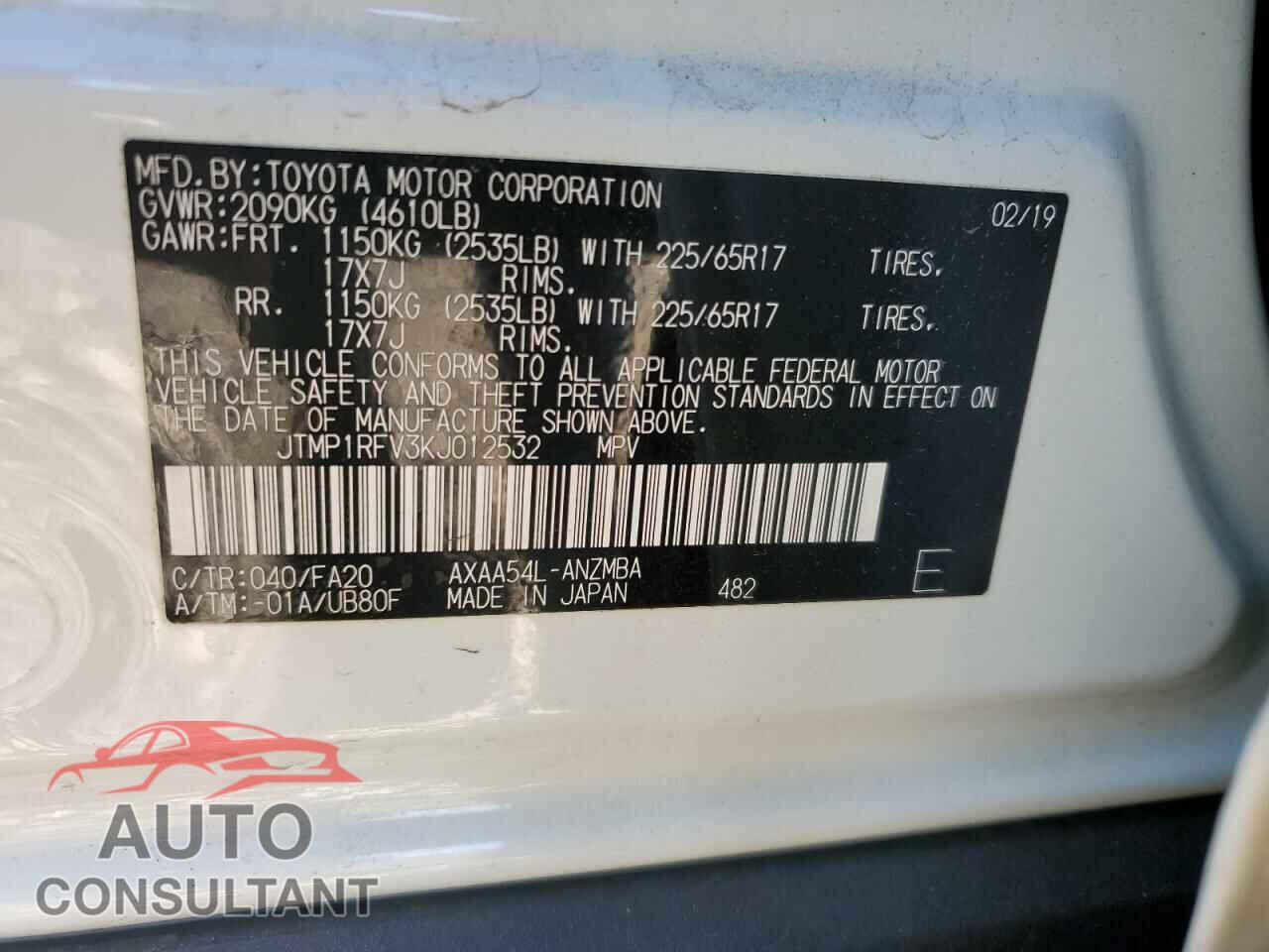 TOYOTA RAV4 2019 - JTMP1RFV3KJ012532