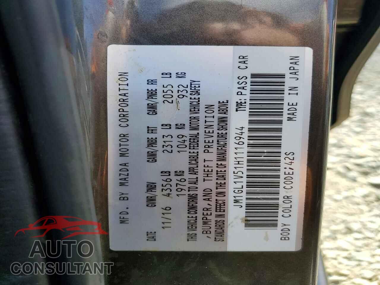 MAZDA 6 2017 - JM1GL1V51H1116944