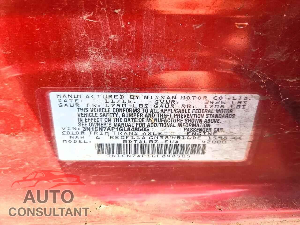 NISSAN VERSA 2016 - 3N1CN7AP1GL848505